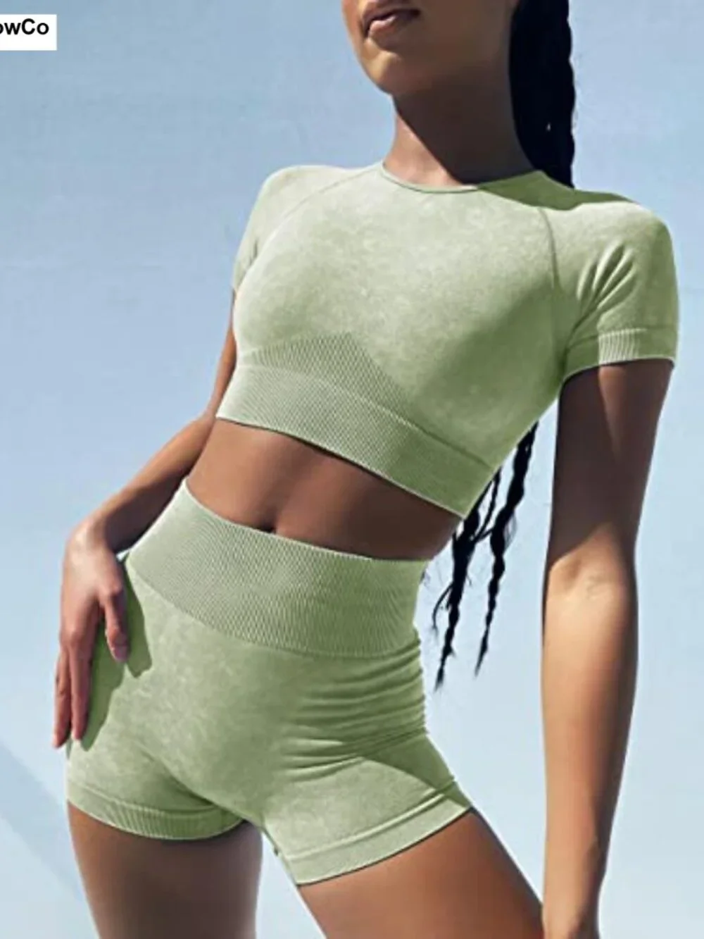 Seamless Acid Wash Yoga Outfits Shorts and Crop Top Matching Gym Athletic
